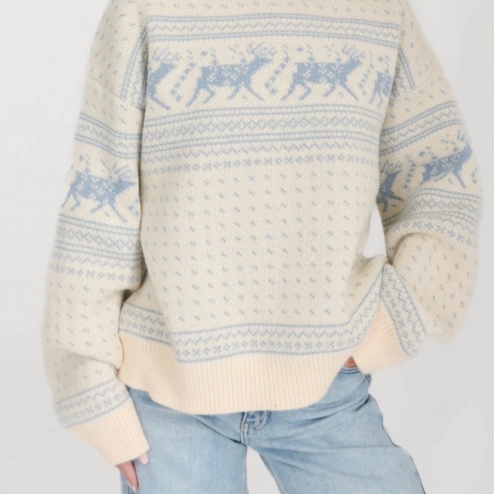 Grey Bandit Vintage Style Snow Day Holiday Sweater w Reindeer Medium